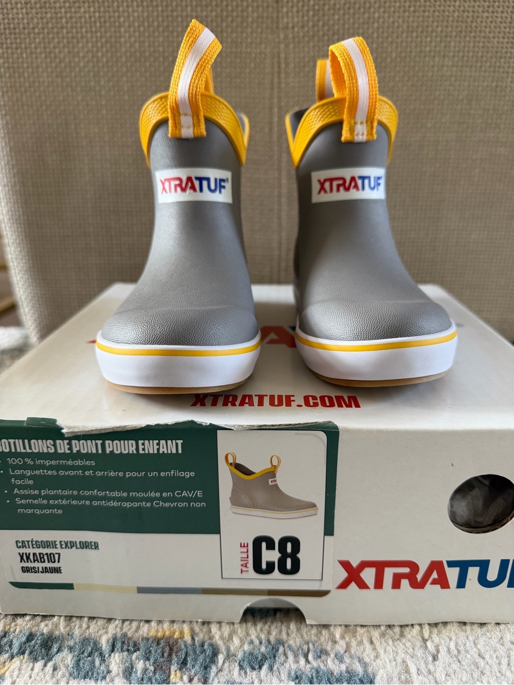 Xtratuf Kids Ankle Deck Rain Boots Gray Yellow Size C8